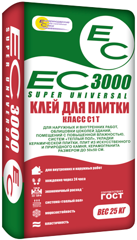 Клей для плитки ЕС 3000/25кг, (54шт) ЕС3000 - фото 252